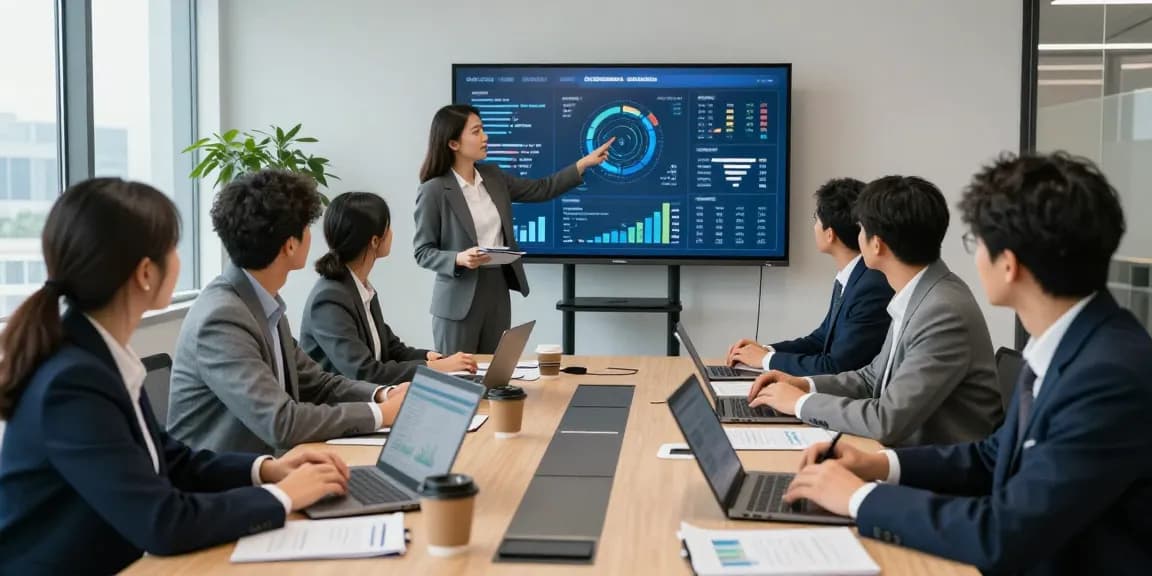 Équipe diversifiée collaborant sur des rapports financiers au bureau CIBC, ambiance professionnelle et dynamique.