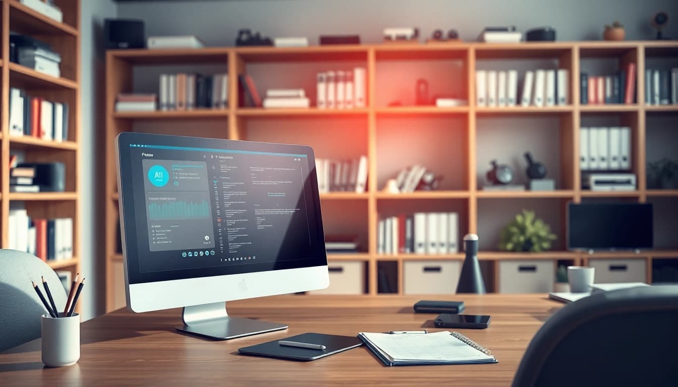 Engaging setup showcasing an AI assistant for busy professionals, emphasizing productivity and organization.