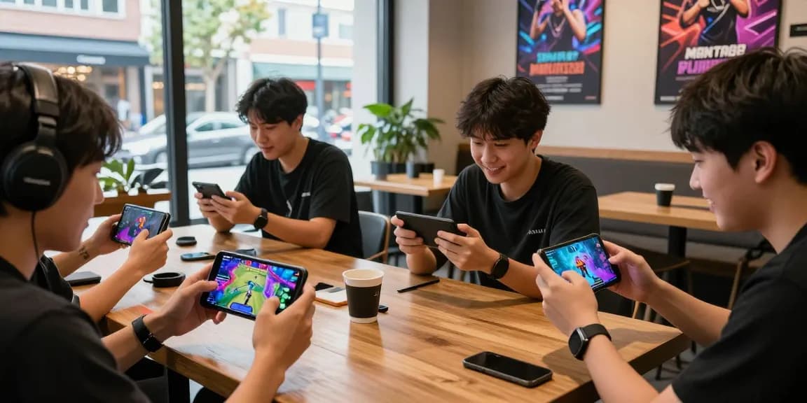 A group of gamers enjoying competitive gameplay on MANTRA88 mobile platform, showcasing excitement and strategy.