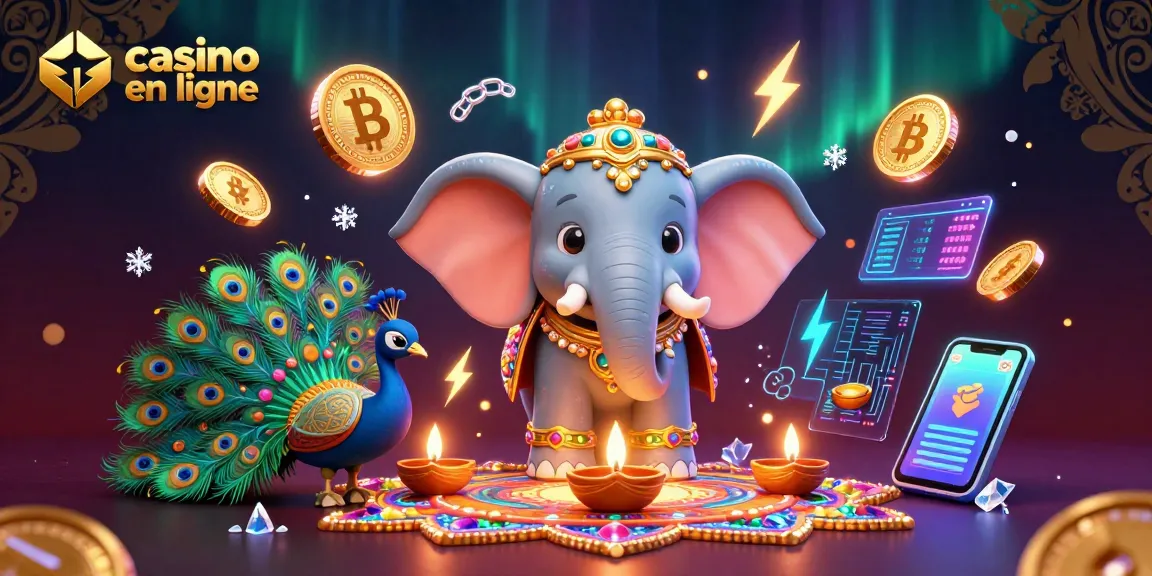 Gagnez avec des casinos en ligne, illustré par un éléphant coloré et des pièces de crypto-monnaie