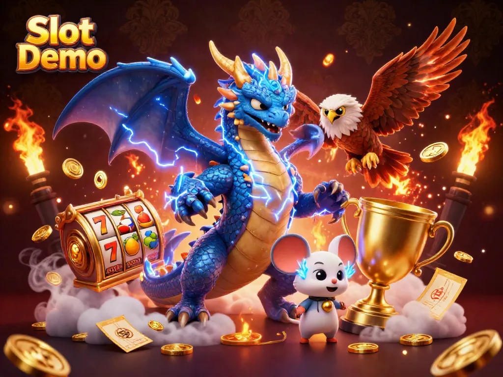 Play engaging Slot Demo games with a thunder dragon and dynamic elements in a vibrant casino scene.