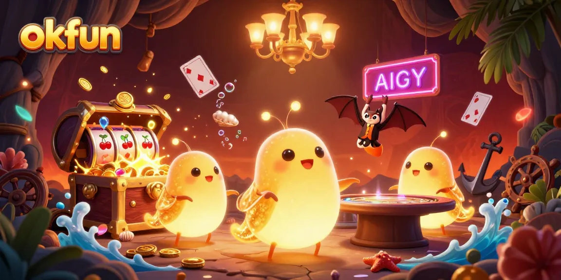 Experience exciting slots at okfun with glowworms lighting up a vibrant casino scene.