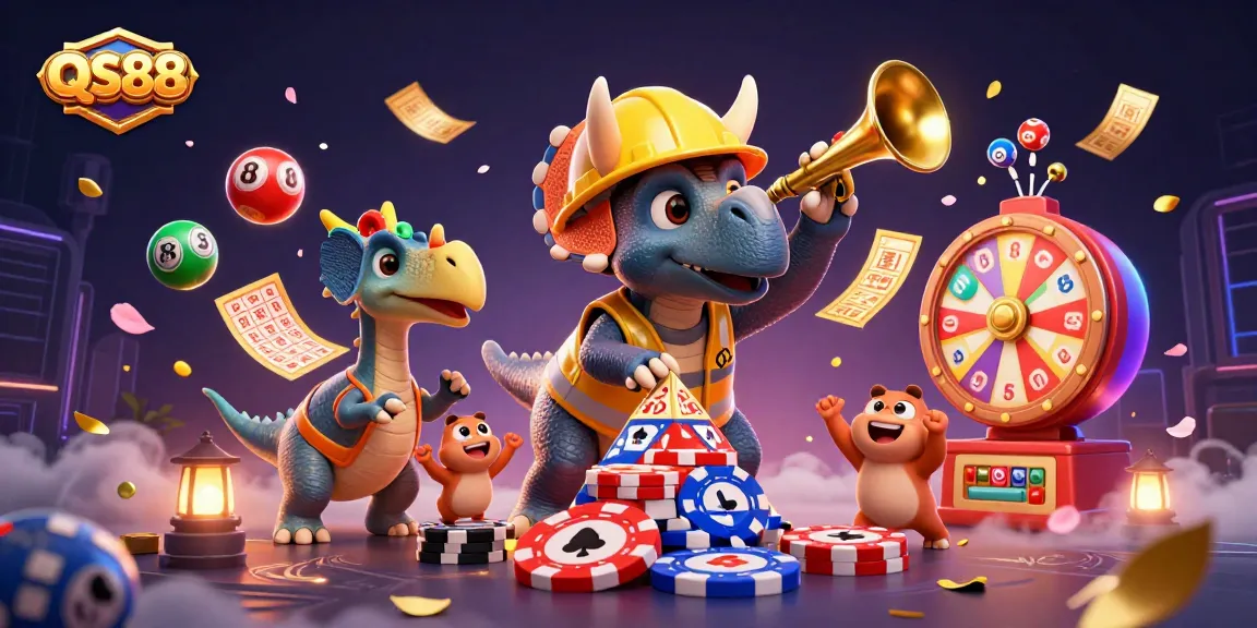 Experience the excitement of QS88 with dynamic casino elements and cheerful celebration.