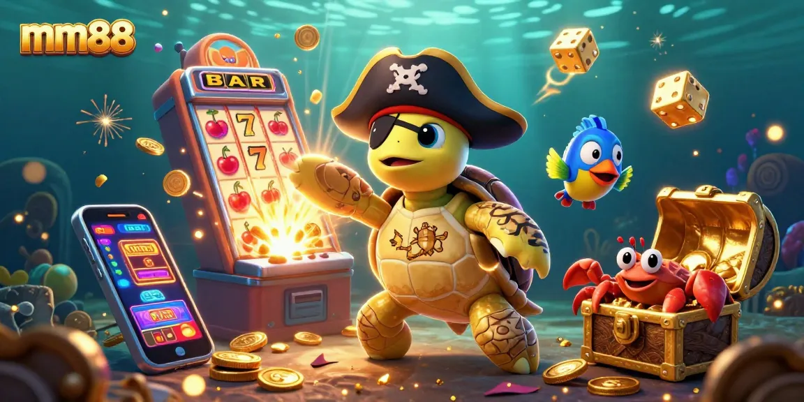 Spin to win with mm88 in a vibrant underwater casino treasure scene.