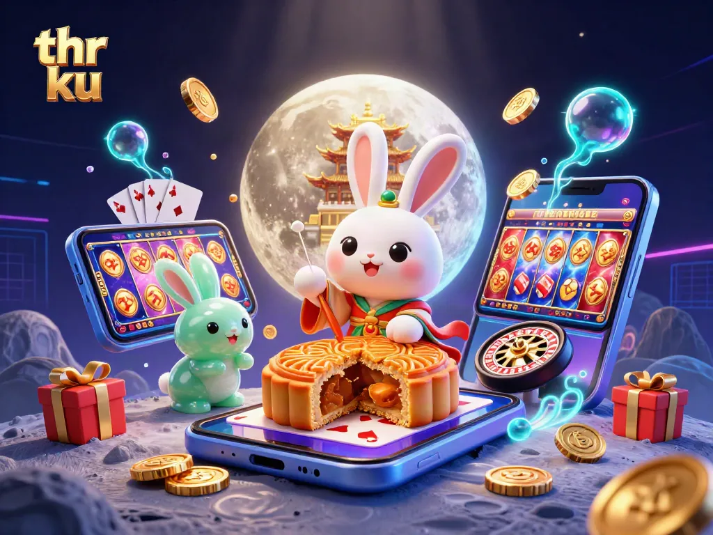 thr ku's moon rabbit promotes gaming excitement with golden mooncakes and poker chips.