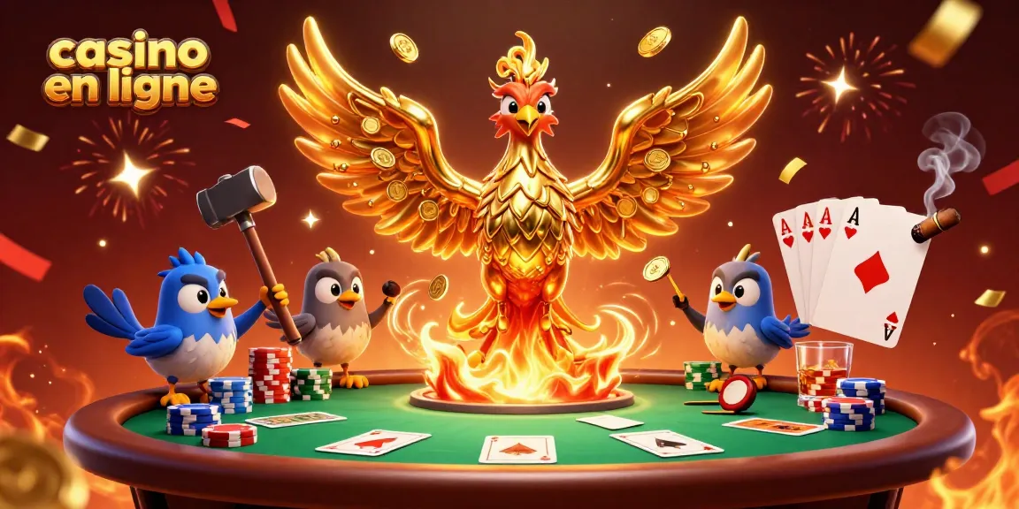 Un jeu de casino en ligne avec un phoenix doré et des éléments de poker captivants.