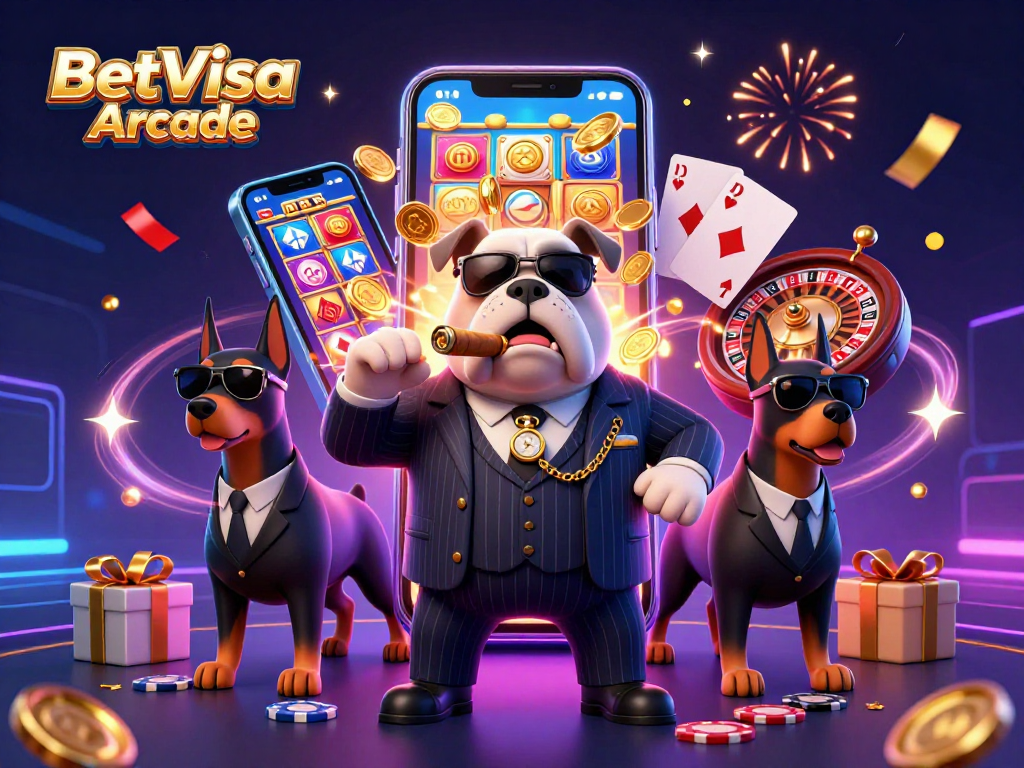 Engage with the exciting BetVisa Arcade, showcasing a vibrant casino scene with dynamic game elements.