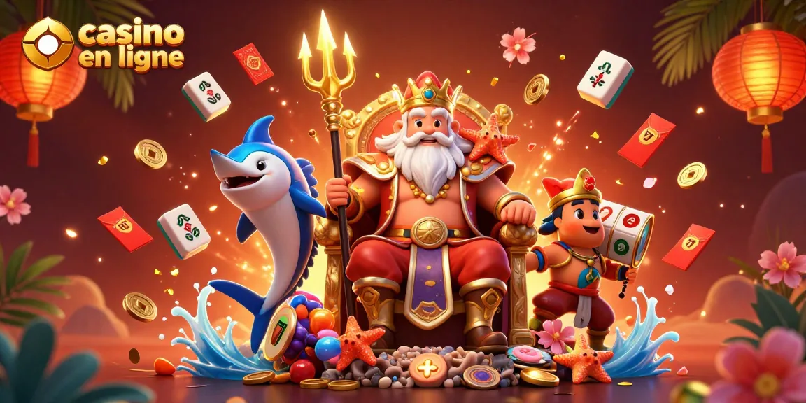 Jouez au casino en ligne avec Neptune et ses éléments de jeu dynamiques en illustration 3D.