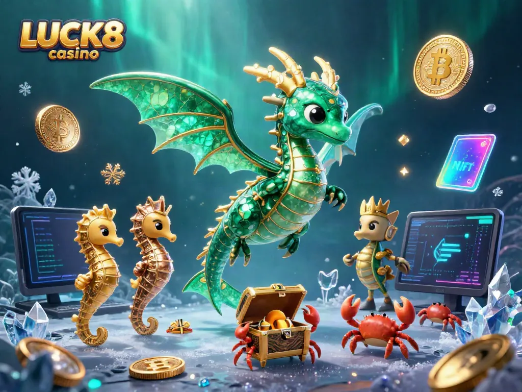 Experience the magic of LUCK8 casino with an enchanting illustration featuring a sea dragon, gold coins, and vibrant underwater effects.