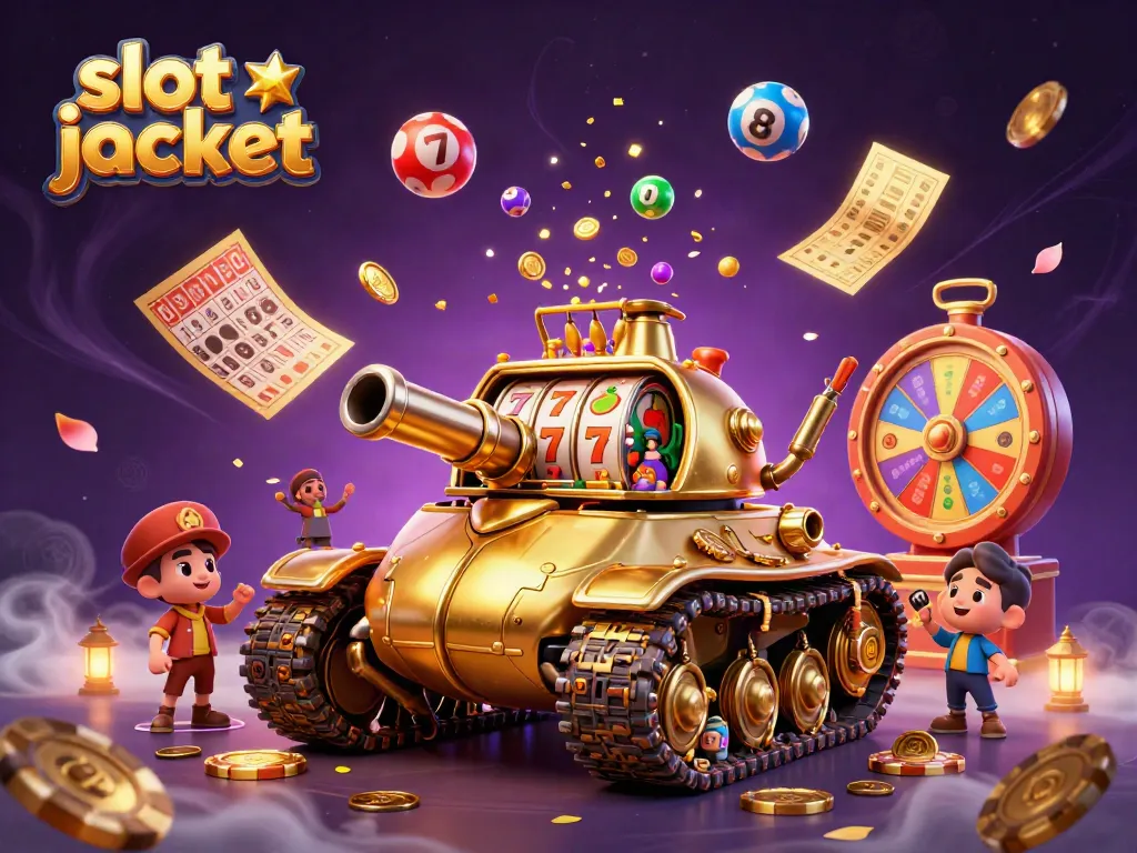 Experience the excitement of slot jackpot gaming with a whimsical casino beetle tank in a colorful scene.