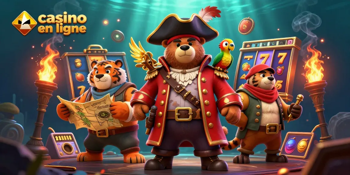 Plongez dans l'univers du casino en ligne avec ce capitaine ours pirate et ses compagnons.