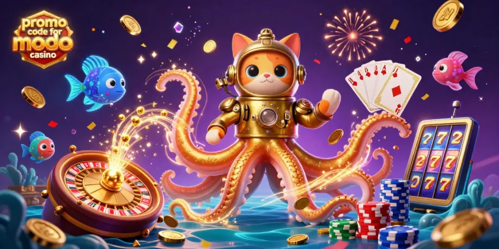 Claim a winning promo code for modo casino while enjoying vibrant casino-themed illustration.