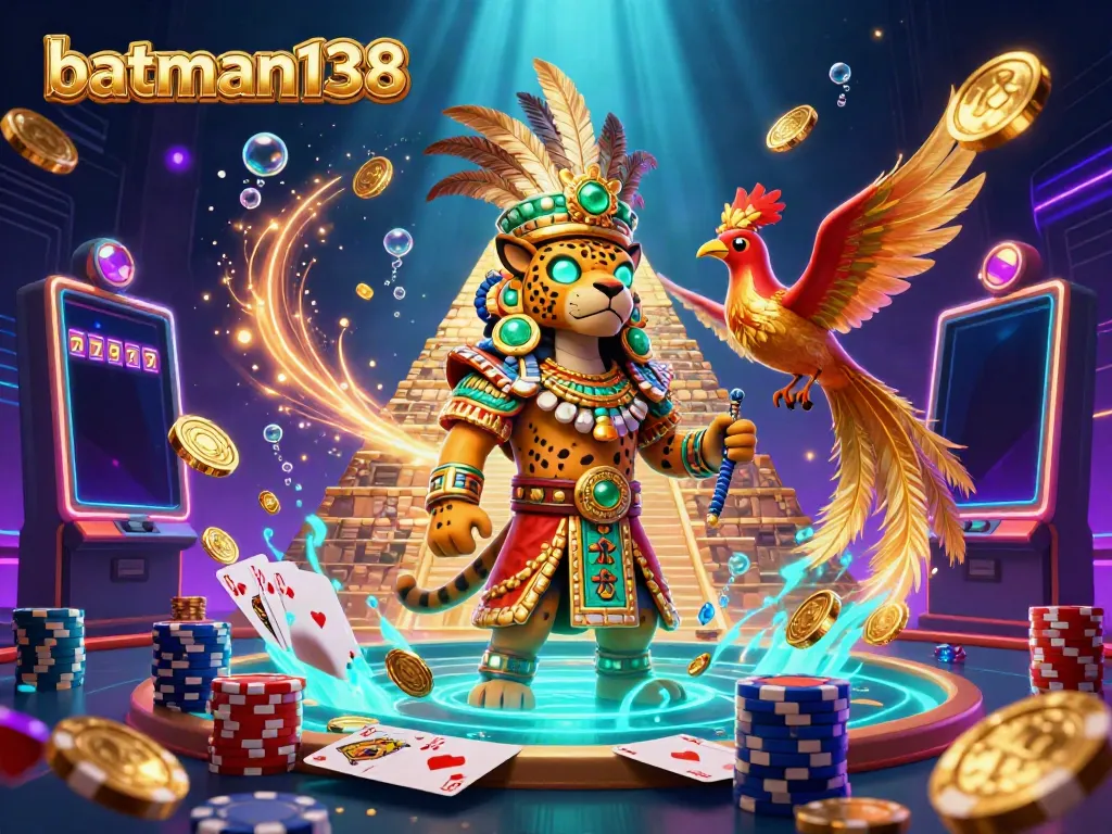 Experience thrilling slots at batman138 with cascading coins, vibrant poker chips, and dynamic gaming elements.