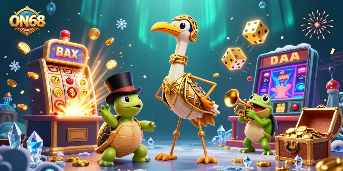 Get lucky at ON68 with a vibrant 3D casino scene showcasing engaging characters and games!