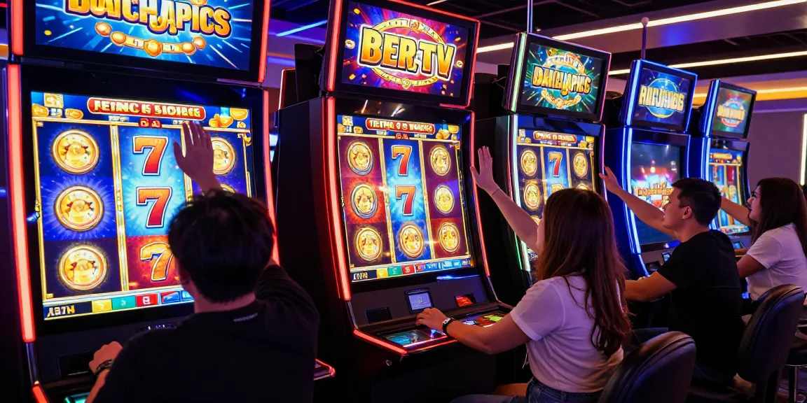 Engaging scene of players enjoying slot 777 games in a vibrant online casino environment with colorful graphics and celebratory actions