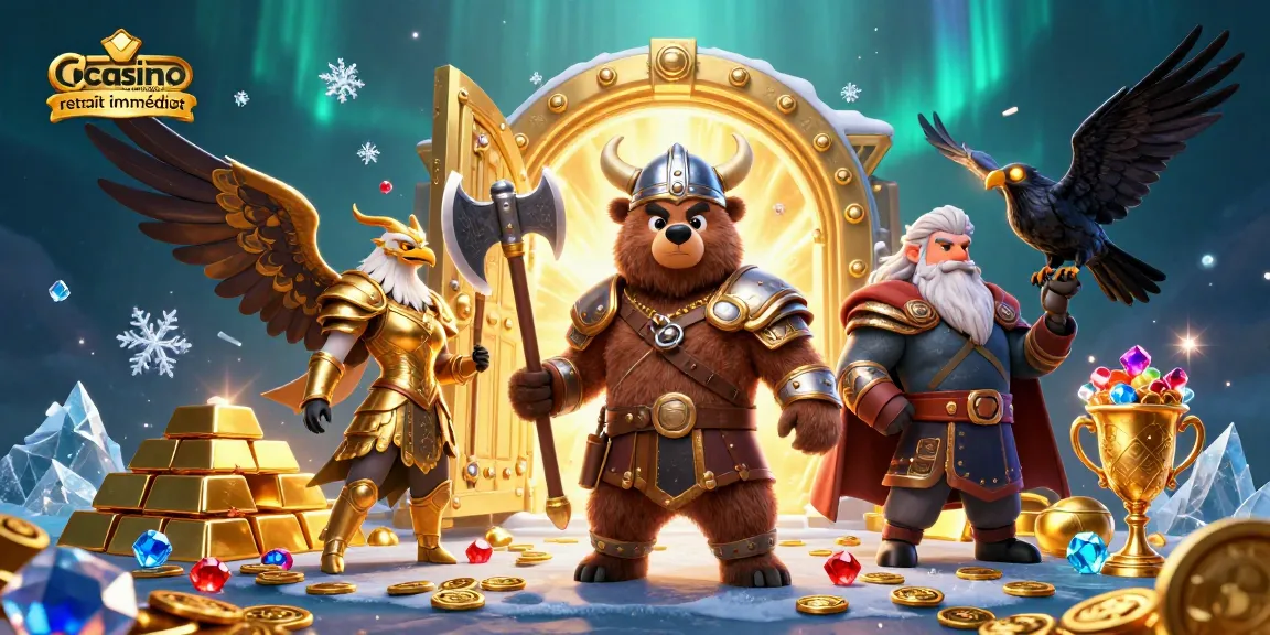 Jouez au casino en ligne retrait immédiat avec des richesses scintillantes et des personnages vikings héroïques.