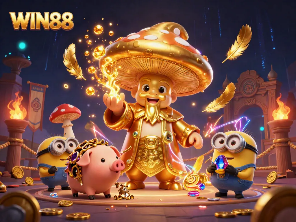 Experience the magic of WIN88 with a golden mushroom wizard casting spells and treasures.