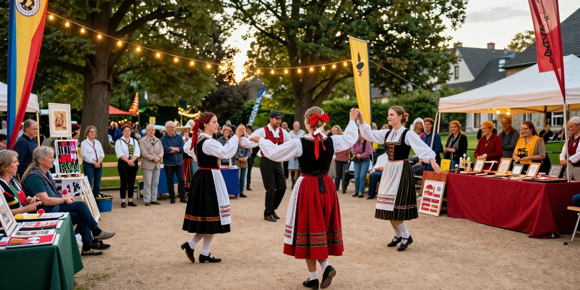 Cultural event at Parc du Thabor promoting M98 สล๊อตเว็บตรง and Breton heritage with dancing performers and local artists.