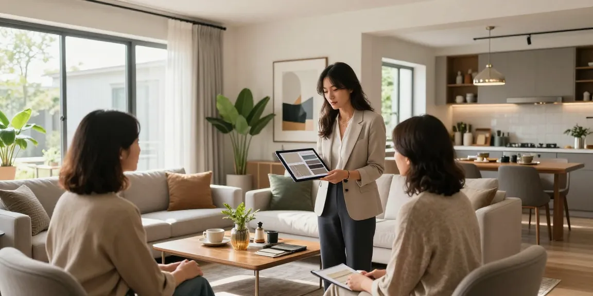 Desain interior rumah yang elegan dengan konsultan Decor Serene GOKIL33 pada https://decorserene.com/privacy-policy/ yang menunjukkan sampel kain kepada klien.