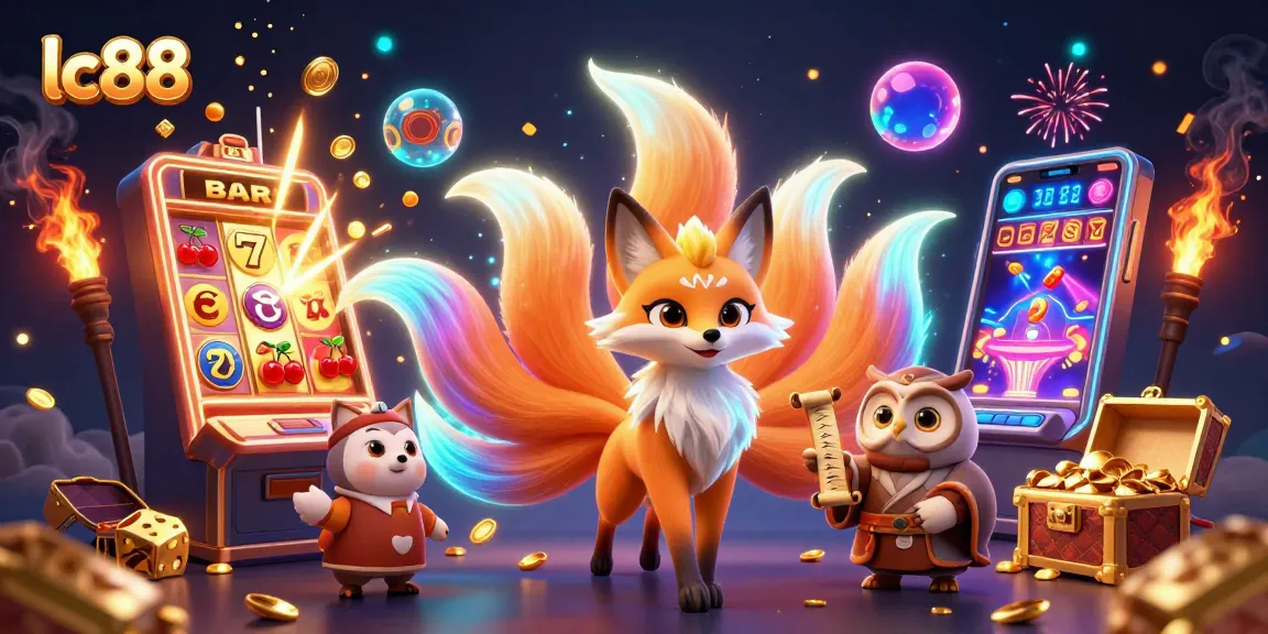 Experience the vibrant world of lc88 with colorful characters and exciting casino elements in a 3D illustration.