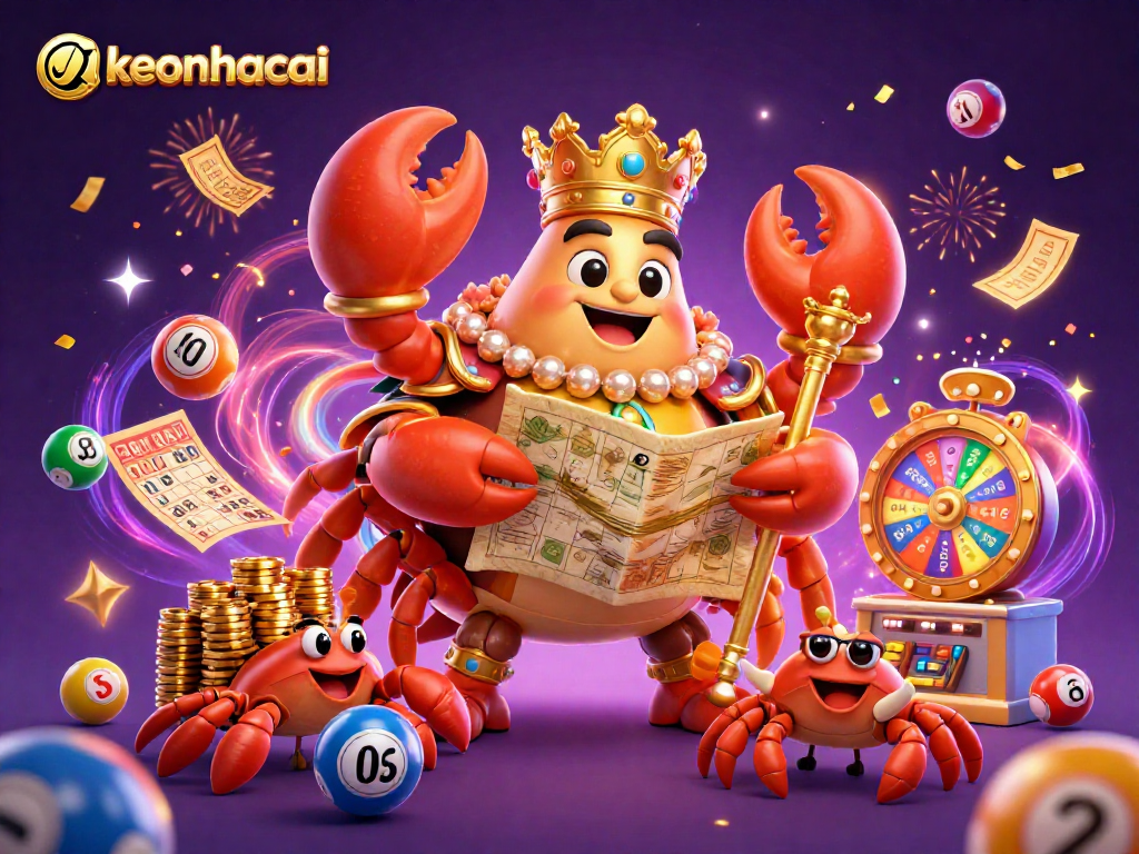 Engage in thrilling keonhacai action with a golden crab emperor, lottery elements, and casino excitement!
