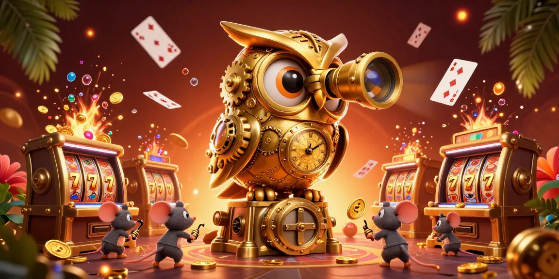 KJC ignites the excitement of slot gaming with a dynamic 3D owl and vibrant action-packed scene.