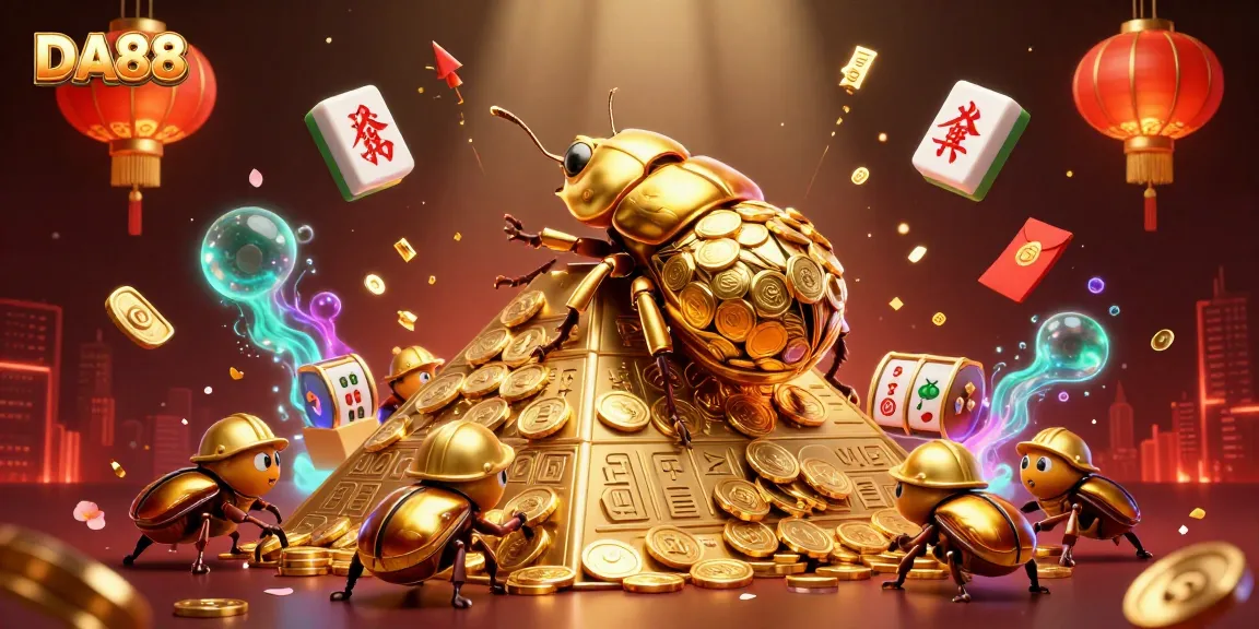 Experience DA88's thrilling gaming environment with a stunning golden beetle scene filled with excitement.