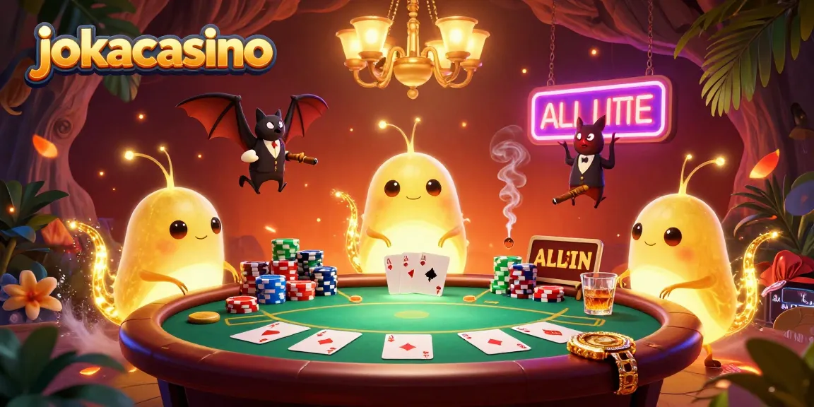 Experience the thrilling ambiance of jokacasino with animated glowworms and exciting poker action.