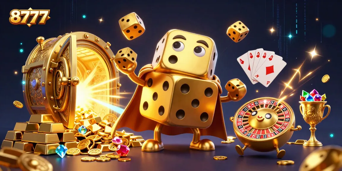 Experience thrilling gameplay at 8777 with dynamic golden dice and treasure elements in an online casino setting.