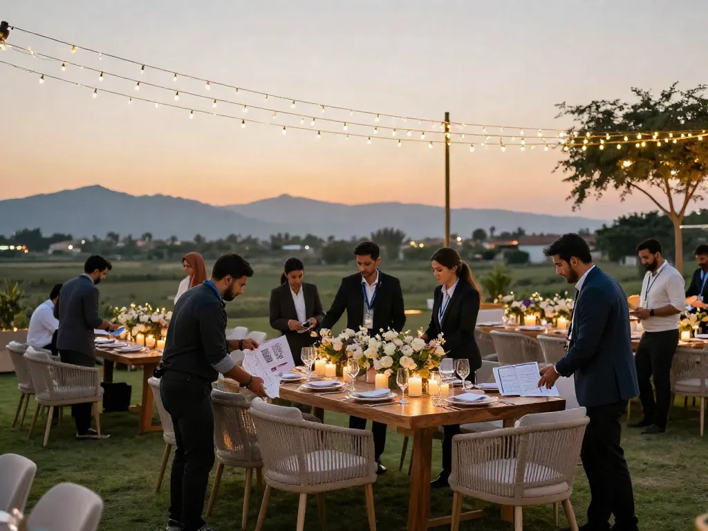 Outdoor event setup by Outscene Events showcasing elegant furniture and decorations for event rental ksa.