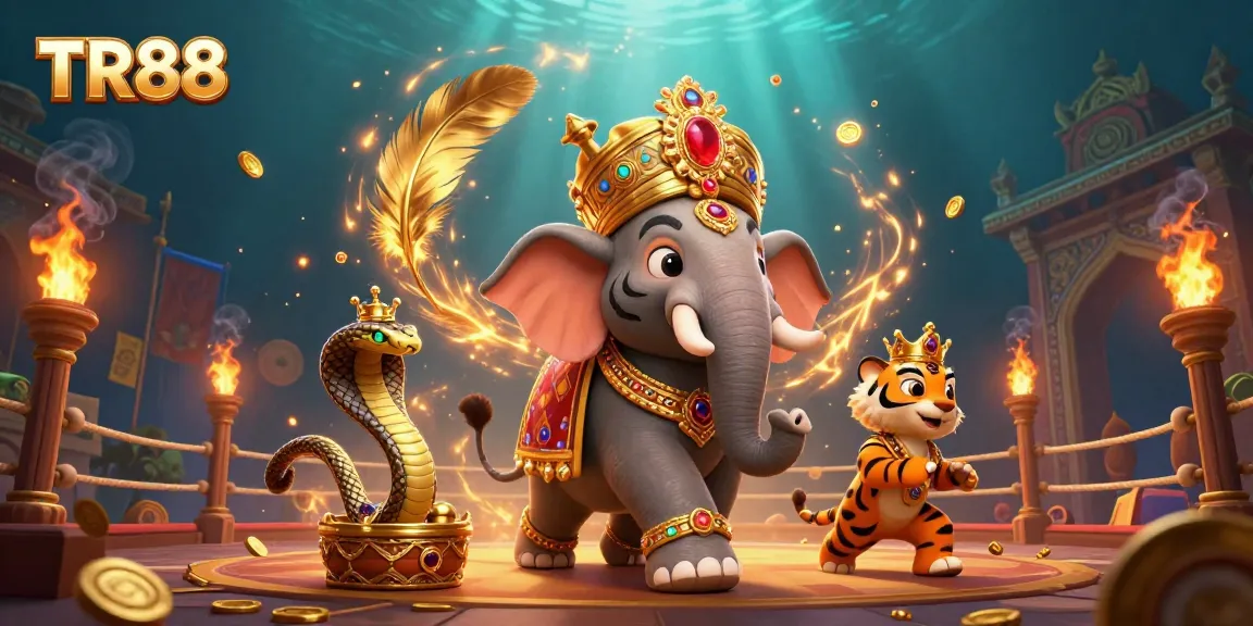 Engage with the thrilling TR88 casino experience, featuring a majestic elephant and maharaja in a vibrant betting scene.