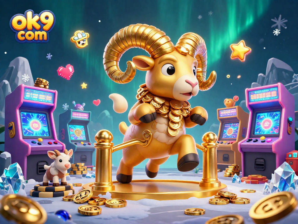 Play and win at ok9 com with this dynamic and colorful casino game scene featuring a golden ram.