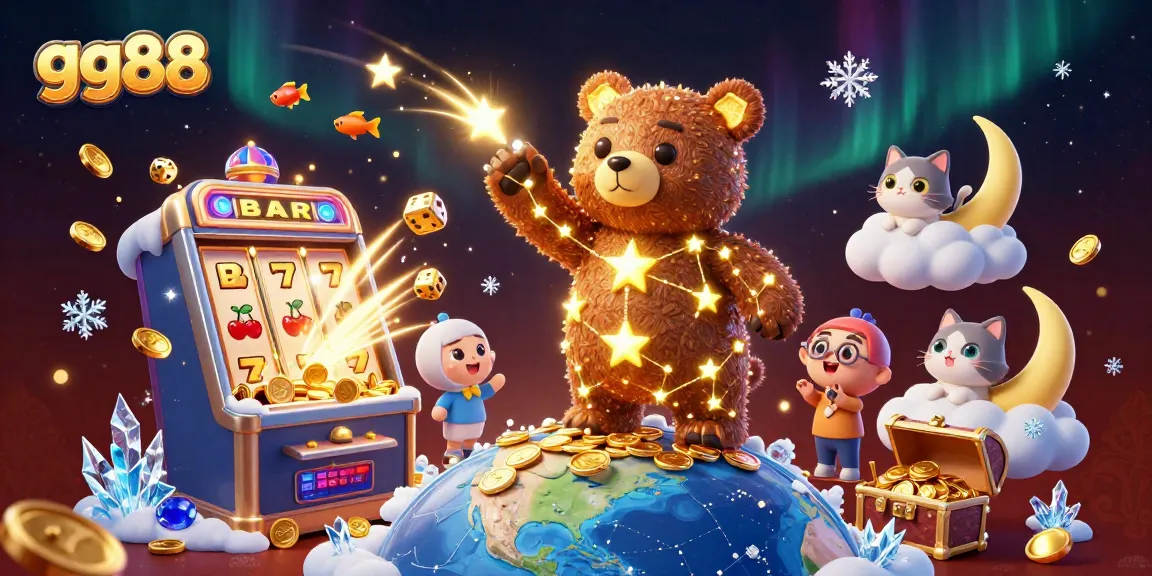 Experience thrilling wins with gg88 as the constellation bear collects coins amidst a vibrant casino explosion.