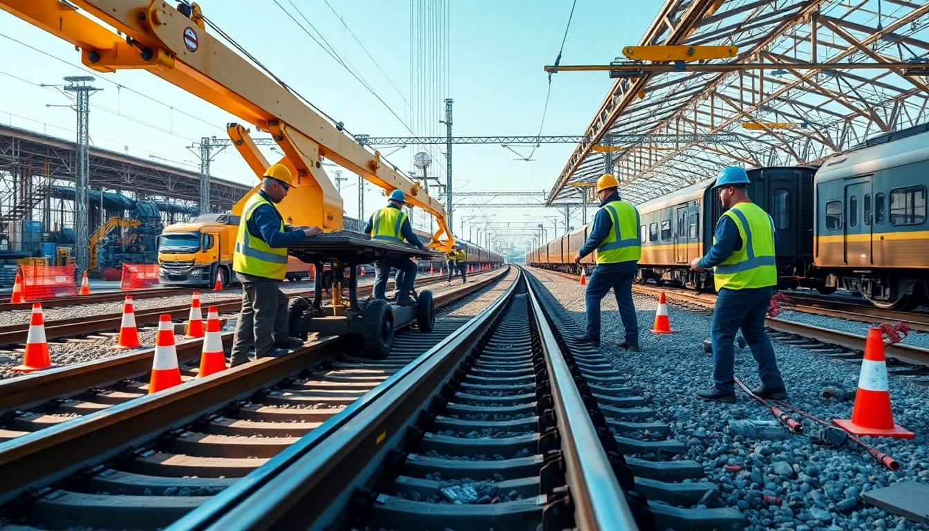 Crew performing derailment repairs on railway tracks, ensuring safe and efficient restoration.