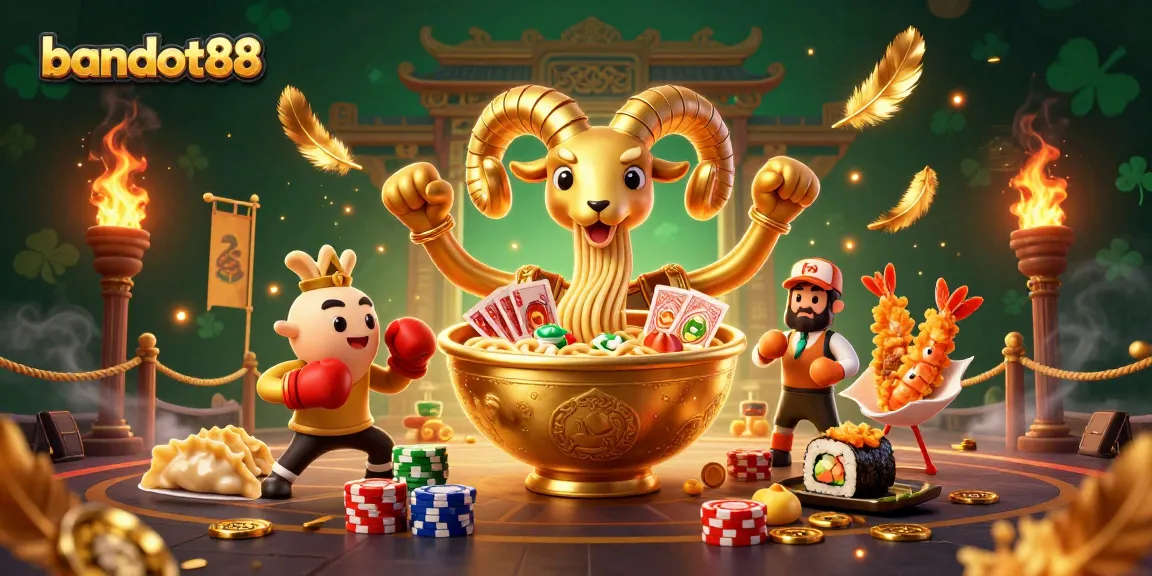 Experience thrilling wins with bandot88 in a vibrant casino scene featuring lively characters and dynamic gaming elements.