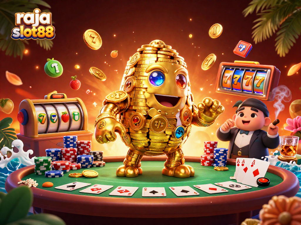 Engage with the dynamic action of raja slot88 featuring golden golem and vibrant slot elements.