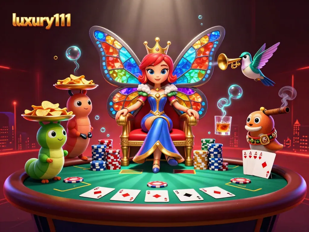 Experience luxury111's vibrant casino scene with dynamic gameplay elements and colorful characters.