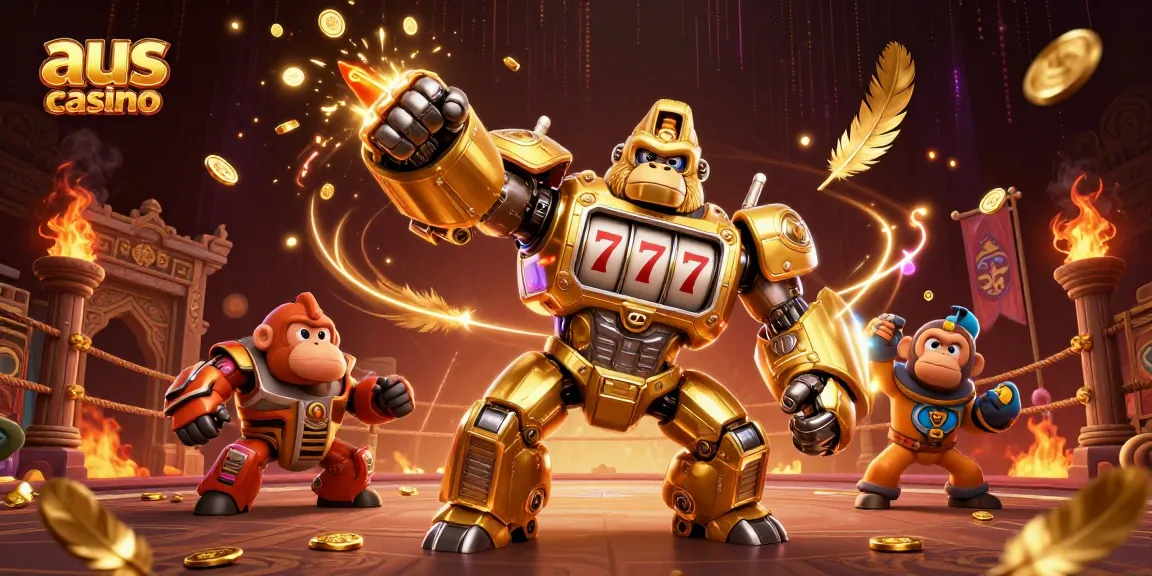 Experience the thrills at aus casino with this dynamic 3D gorilla mech and exciting gaming elements.