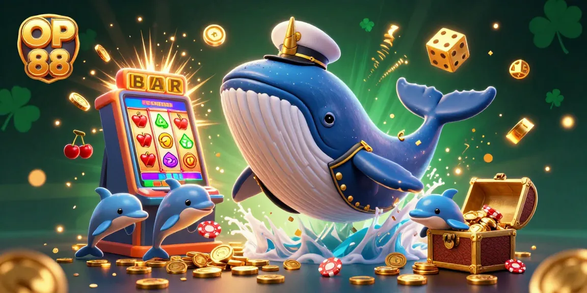 Engage with OP 88's vibrant casino scene featuring a whimsical whale and exciting jackpot elements.