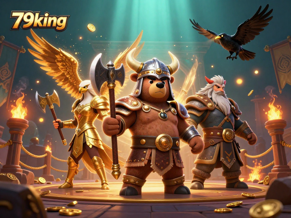 Join the adventure with 79king's Viking-themed casino battles amid glowing elements and gold