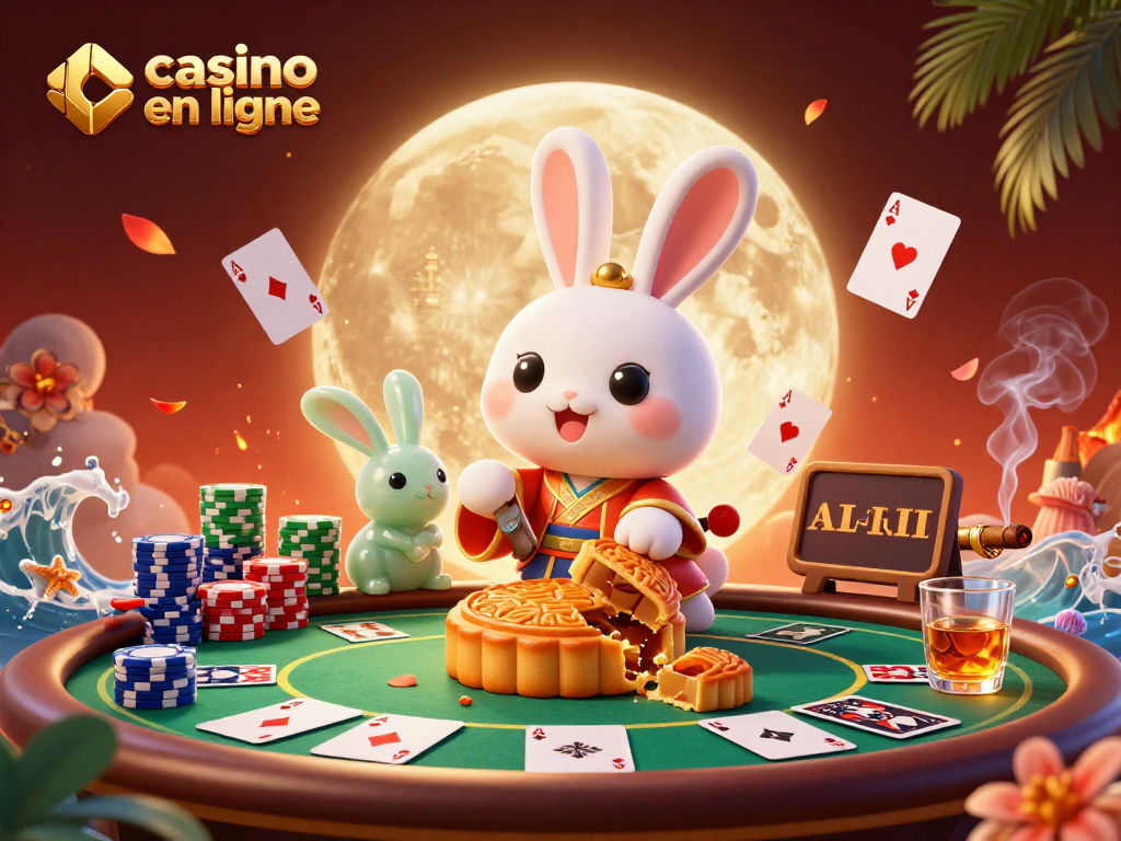Jouez sur le casino en ligne avec des jetons et des cartes, enveloppé d'une ambiance festive.