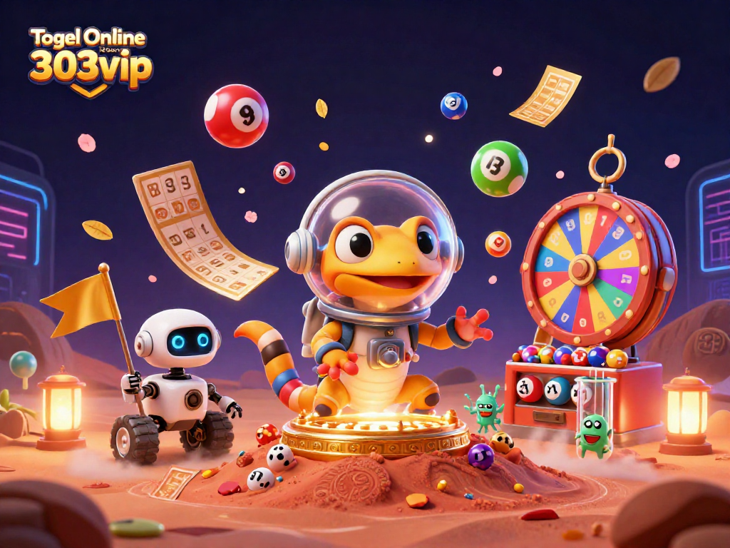 Togel Online Terbaru 303vip captivates players with colorful lottery elements in a vivid Martian casino scene