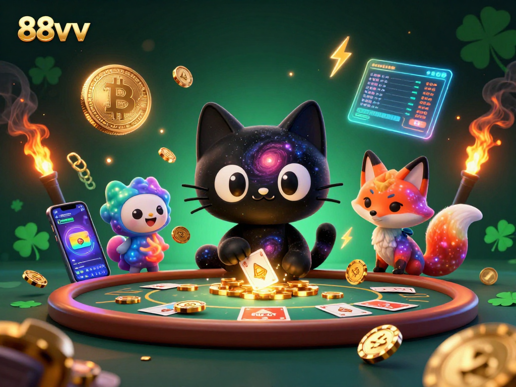 Experience cosmic thrills with 88vv, where a black hole cat attracts golden gaming treasures.