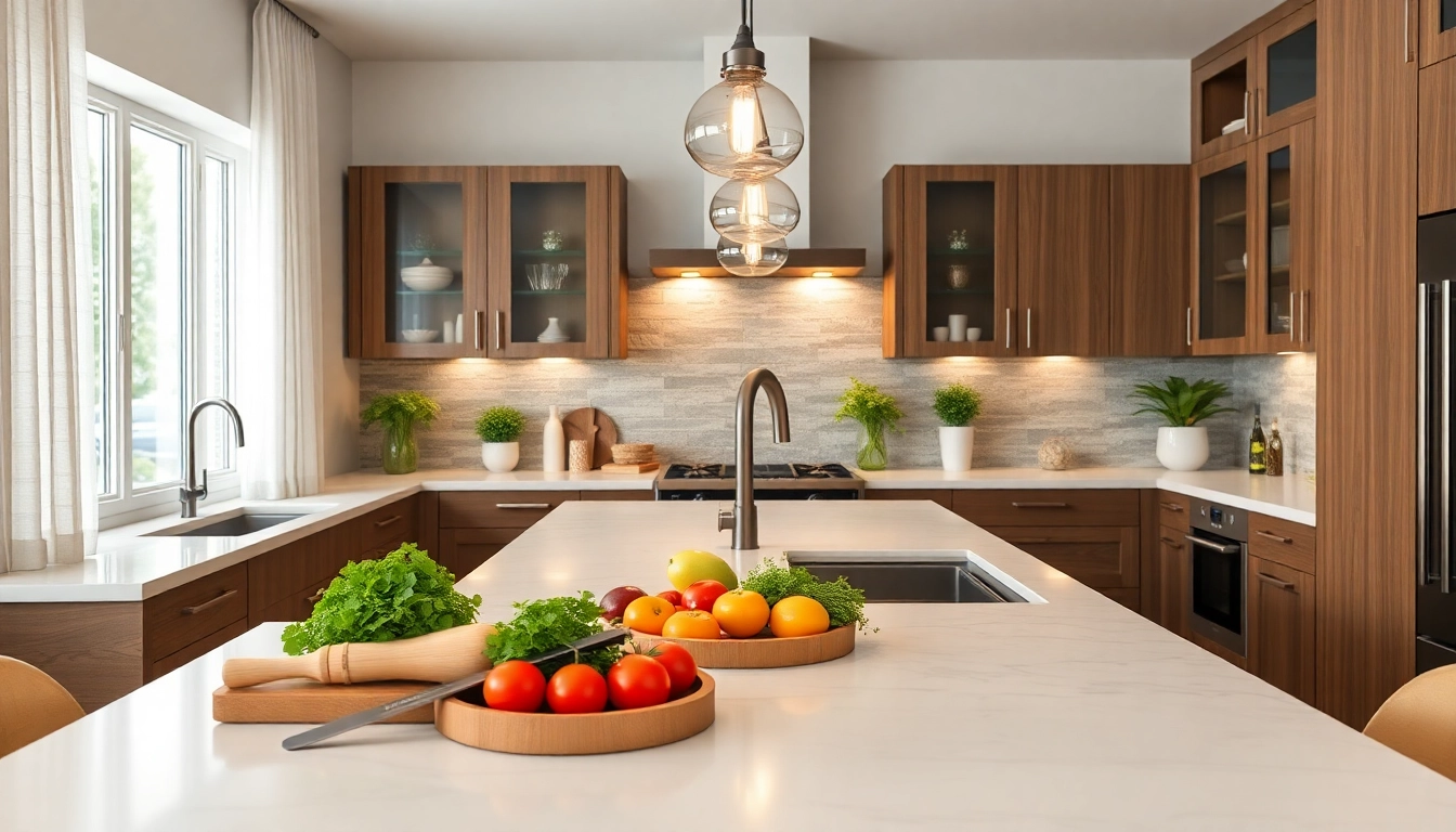 Home improvement in a modern kitchen showcasing sleek designs and vibrant colors.