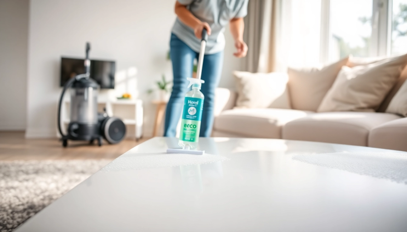 Enhancing bond cleaning in a pristine living room with eco-friendly solutions and tools.