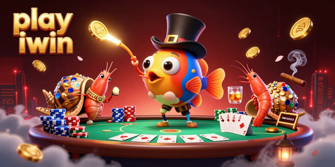 Play iwin and win big with the anglerfish and treasure characters at a dynamic poker scene.