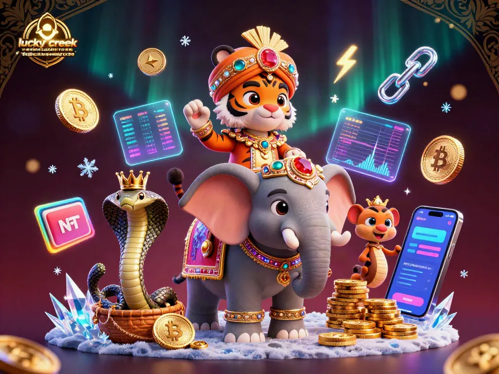Claim the lucky creek casino no deposit bonus code surrounded by 3D characters and vibrant crypto elements.