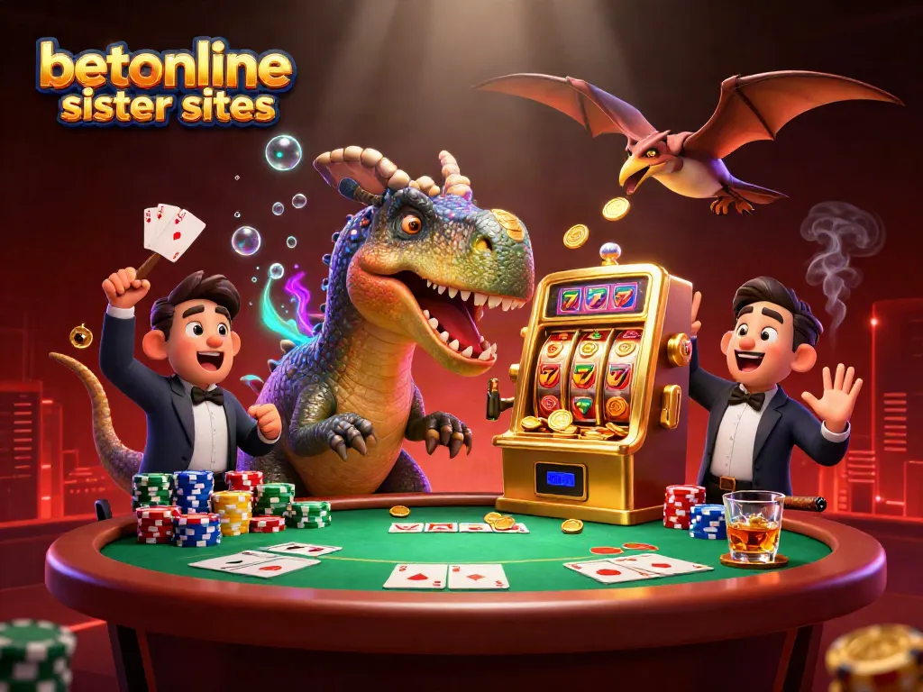 Experience excitement with betonline sister sites featuring a dinosaur jackpot scene in a vibrant casino