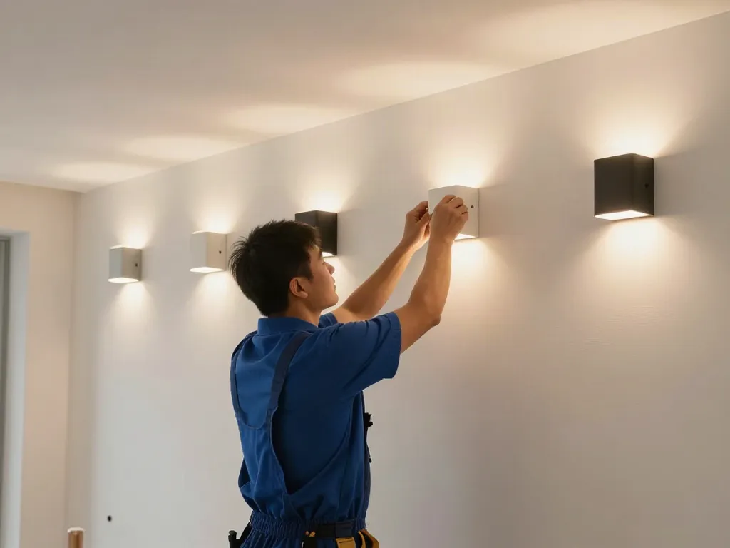 Instalare aplice LED moderne de către un contractor profesionist, oferind un ambient călduros și de calitate.