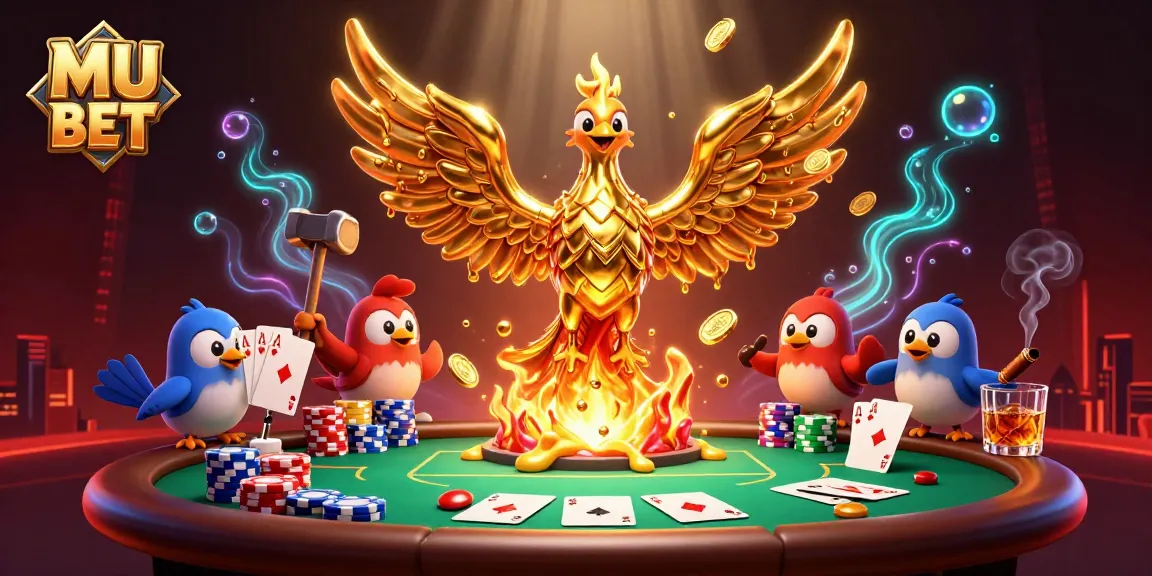 Claim rewards with MU BET through poker excitement featuring golden phoenix and rich casino elements.